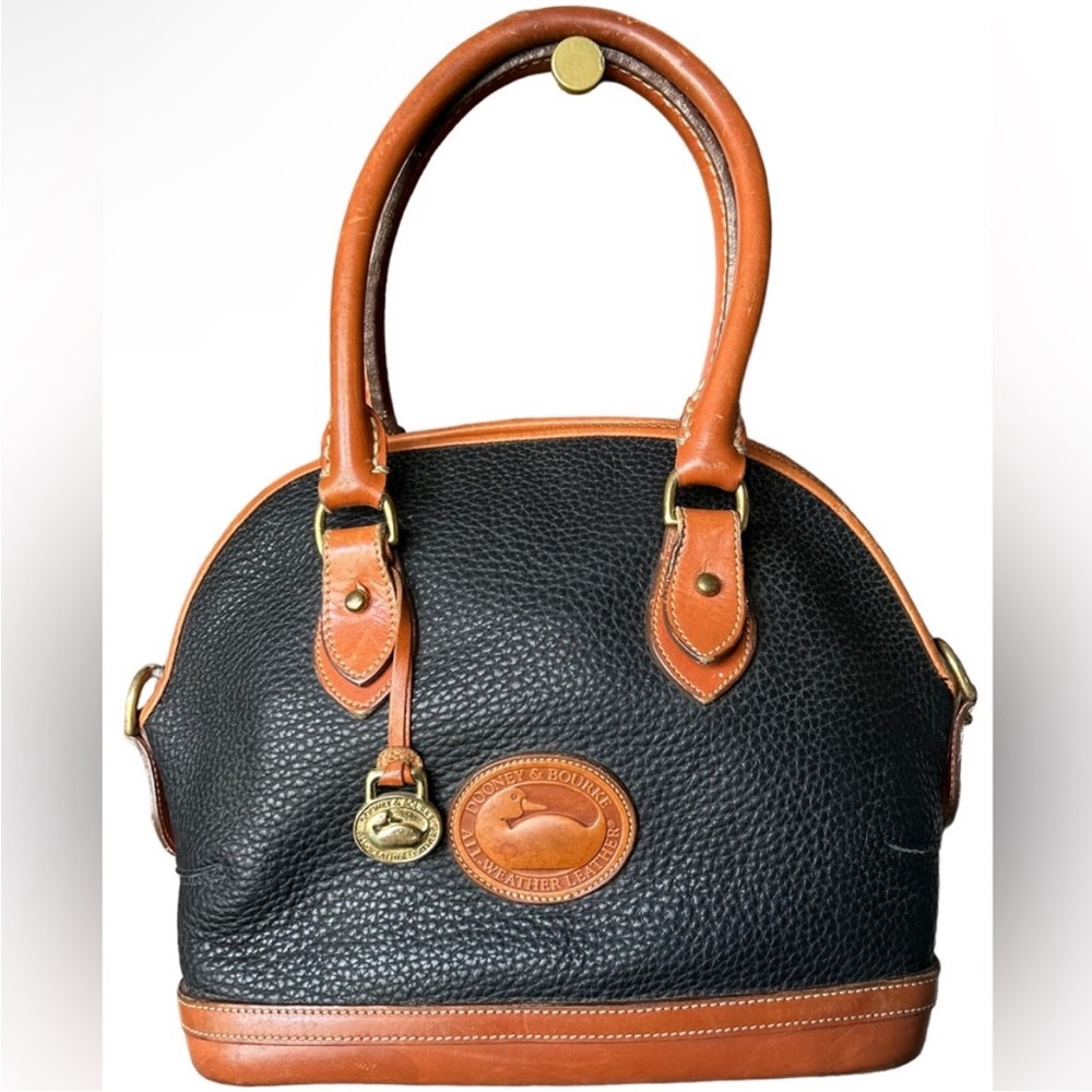 Dooney & Bourke Black & Brown Pebbled Leather Satchel